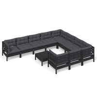 vidaXL 11-tlg. Garten-Lounge-Set mit Kissen Schwarz Kiefernholz