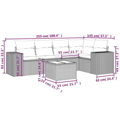 vidaXL 6-tlg. Garten-Sofagarnitur mit Kissen Schwarz Poly Rattan