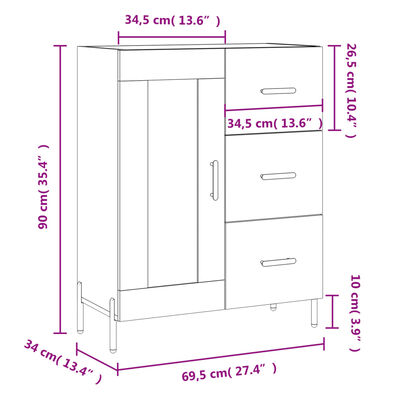 vidaXL Sideboard Hochglanz-Weiß 69,5x34x90 cm Holzwerkstoff