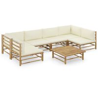 vidaXL 7-tlg. Garten-Lounge-Set mit Cremeweißen Kissen Bambus