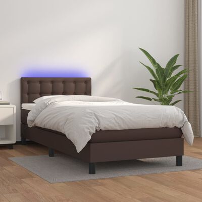 vidaXL Boxspringbett mit Matratze & LED Braun 90x200 cm Kunstleder