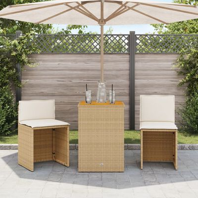 vidaXL 3-tlg. Bistro-Set mit Kissen Beige Poly Rattan