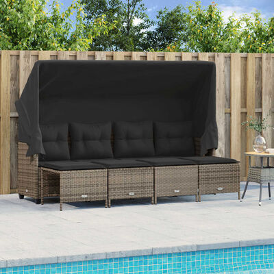 vidaXL 5-tlg. Garten-Sofagarnitur mit Kissen Grau Poly Rattan