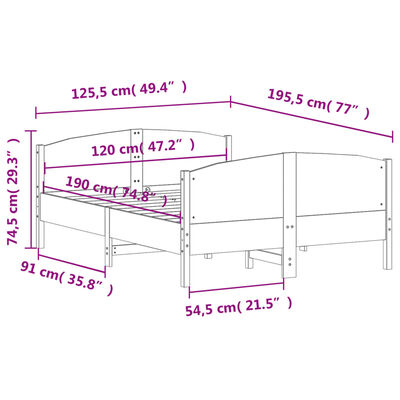 vidaXL Massivholzbett ohne Matratze 120x190 cm Kiefernholz