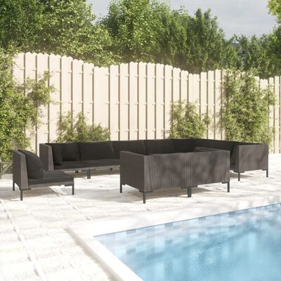 vidaXL 10-tlg. Garten-Lounge-Set mit Kissen Poly Rattan Dunkelgrau