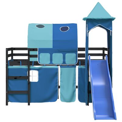 vidaXL Kinderhochbett mit Turm Blau 80x200 cm Massivholz Kiefer