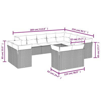 vidaXL 12-tlg. Garten-Sofagarnitur mit Kissen Schwarz Poly Rattan