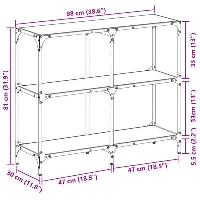 vidaXL Konsolentisch mit Glasplatte Schwarz 98x30x81 cm Stahl