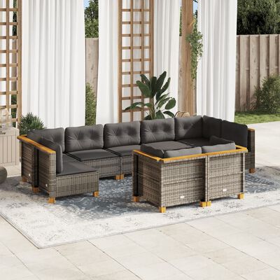 vidaXL 9-tlg. Garten-Sofagarnitur mit Kissen Grau Poly Rattan