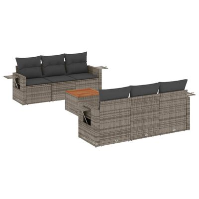 vidaXL 7-tlg. Garten-Sofagarnitur mit Kissen Grau Poly Rattan