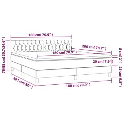 vidaXL Boxspringbett mit Matratze Hellgrau 180x200 cm Samt