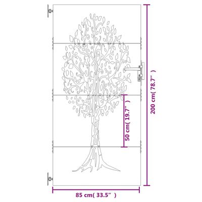 vidaXL Gartentor 85x200 cm Cortenstahl Baum-Design