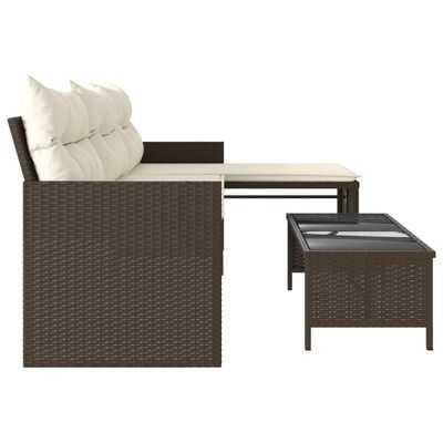 vidaXL Gartensofa in L-Form mit Tisch und Kissen Braun Poly Rattan