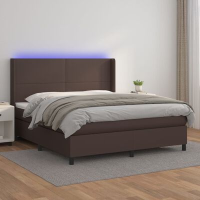 vidaXL Boxspringbett mit Matratze & LED Braun 160x200 cm Kunstleder