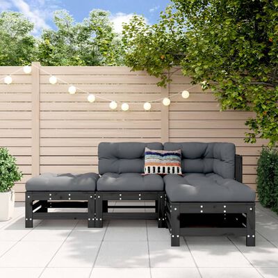 vidaXL 4-tlg. Garten-Lounge-Set Schwarz Massivholz Kiefer