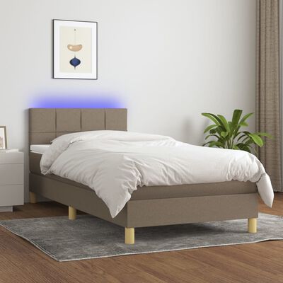 vidaXL Boxspringbett mit Matratze & LED Taupe 90x200 cm Stoff