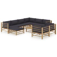 vidaXL 10-tlg. Garten-Lounge-Set mit Dunkelgrauen Kissen Bambus