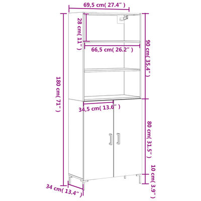 vidaXL Highboard Grau Sonoma 69,5x34x180 cm Holzwerkstoff