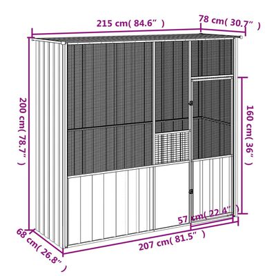 vidaXL Voliere Grau 215x78x200 cm Verzinkter Stahl