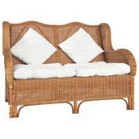 vidaXL 2-Sitzer-Sofa Hellbraun Natürliches Rattan und Leinen