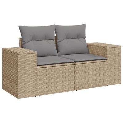 vidaXL 13-tlg. Garten-Sofagarnitur mit Kissen Beige Poly Rattan