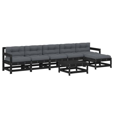 vidaXL 7-tlg. Garten-Lounge-Set mit Kissen Schwarz Massivholz