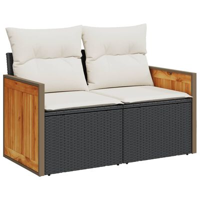 vidaXL 7-tlg. Garten-Sofagarnitur mit Kissen Schwarz Poly Rattan