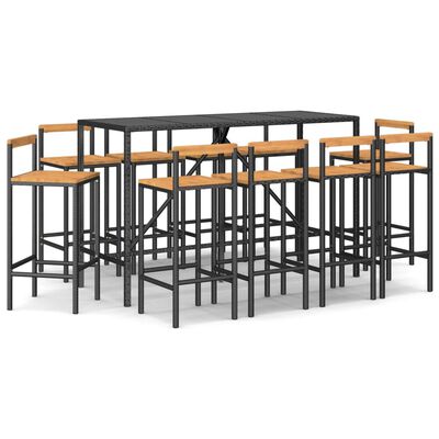 vidaXL 11-tlg. Gartenbar-Set Schwarz Poly Rattan & Massivholz Akazie