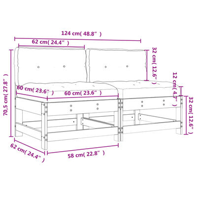 vidaXL Mittelsofas mit Kissen 2 Stk. Massivholz Douglasie