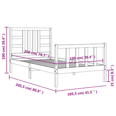 vidaXL Massivholzbett mit Kopfteil Schwarz 100x200 cm