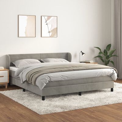 vidaXL Boxspringbett mit Matratze Hellgrau 180x200 cm Samt