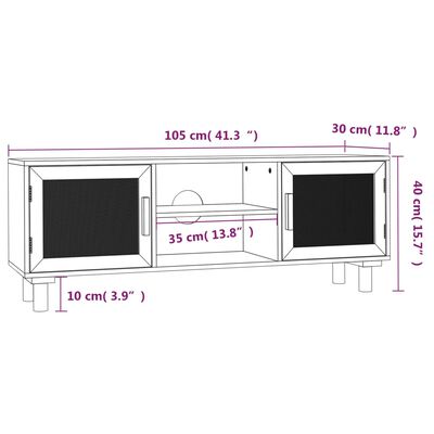 vidaXL TV-Schrank Weiß 105x30x40 cm Massivholz Kiefer Natur-Rattan