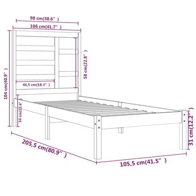 vidaXL Massivholzbett Weiß 100x200 cm