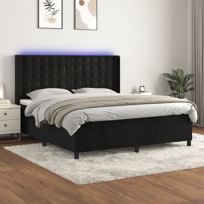 vidaXL Boxspringbett mit Matratze & LED Schwarz 160x200 cm Samt