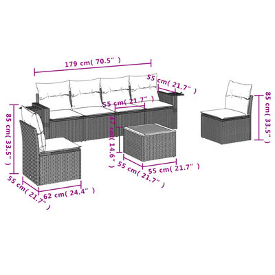 vidaXL 7-tlg. Garten-Sofagarnitur mit Kissen Beige Poly Rattan