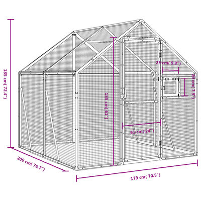 vidaXL Voliere Silbern 1,79x2x1,85 m Aluminium