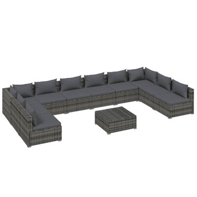 vidaXL 11-tlg. Garten-Lounge-Set mit Kissen Poly Rattan Grau