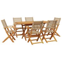 vidaXL 7-tlg. Garten-Essgruppe Poly Rattan und Massivholz Beige