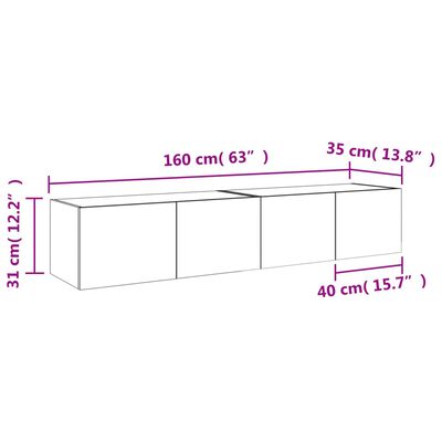 vidaXL TV-Wandschränke mit LED-Leuchten 2 Stk. Schwarz 80x35x31 cm