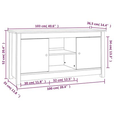 vidaXL TV-Schrank Honigbraun 103x36,5x52 cm Massivholz Kiefer