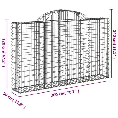 vidaXL Gabionen mit Hochbogen 20Stk. 200x30x120/140cm Verzinktes Eisen