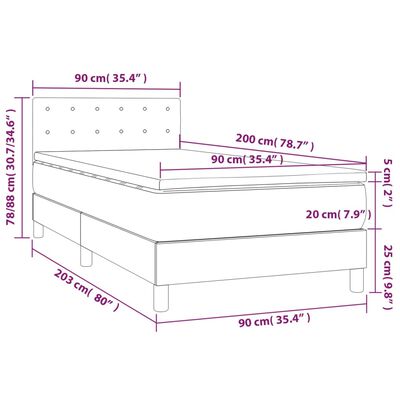 vidaXL Boxspringbett mit Matratze Hellgrau 90x200 cm Samt