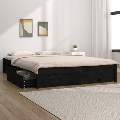 vidaXL Bett mit Schubladen Schwarz 135x190 cm