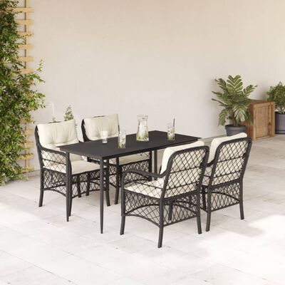 vidaXL 5-tlg. Garten-Essgruppe mit Kissen Schwarz Poly Rattan