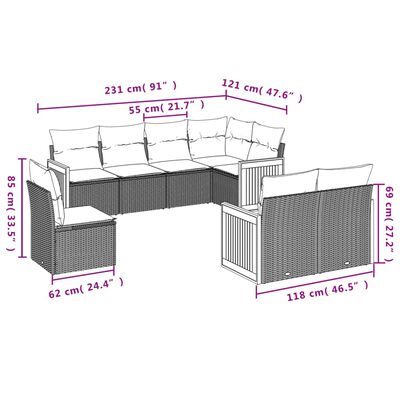 vidaXL 8-tlg. Garten-Sofagarnitur mit Kissen Grau Poly Rattan