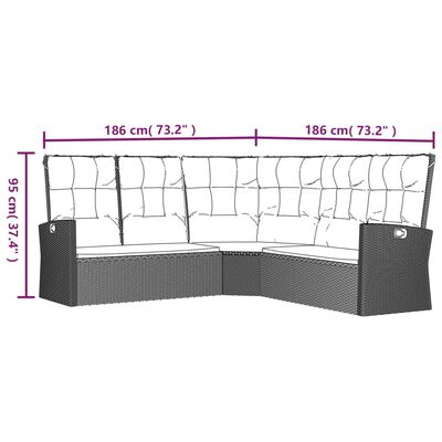 vidaXL 3-tlg. Garten-Lounge-Set mit Kissen Schwarz Poly Rattan