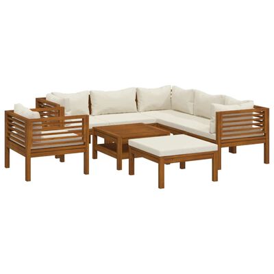 vidaXL 8-tlg. Garten-Lounge-Set mit Creme Kissen Massivholz Akazie