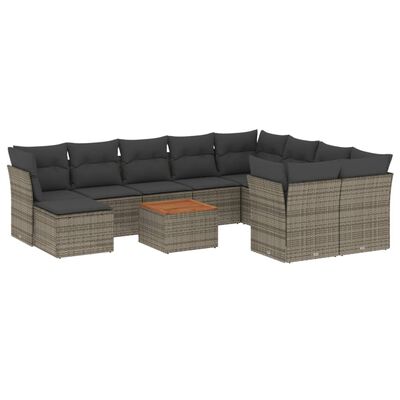 vidaXL 11-tlg. Garten-Sofagarnitur mit Kissen Grau Poly Rattan