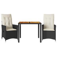 vidaXL 3-tlg. Bistro-Set mit Kissen Schwarz Poly Rattan und Akazie