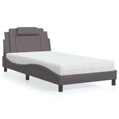 vidaXL Bett mit Matratze Grau 100x200 cm Kunstleder